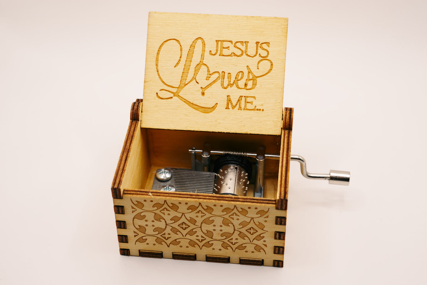 Jesus Loves Me Wooden Music Box – Hand Crank Christian Music Box
