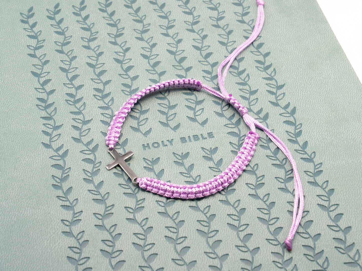 Limited Edition Adjustable Lilac Cross Fabric Bracelet (Stainless Steel Cross)