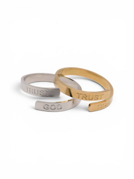 “Trust God” Adjustable Ring Set — Stainless Steel (Gold & Silver) | Keep One, Share One