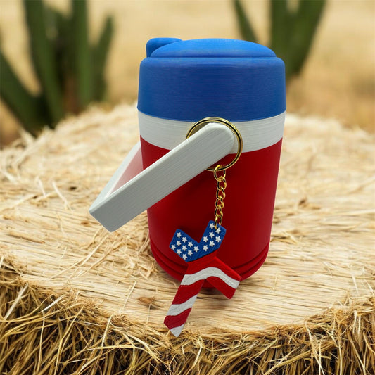 American Flag 12 oz Can Koozie & Cross Flag Keychain Gift Set