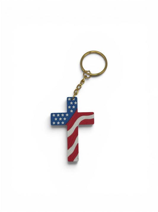 American Flag Cross Keychain – 3D Printed Christian Keychain